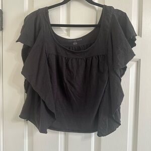 American Eagle Outfitters Black Ruffle Boho Blouse